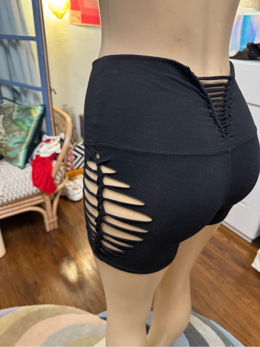 High-Rise Black Bike Shorts with Side Ladder Cutouts size S